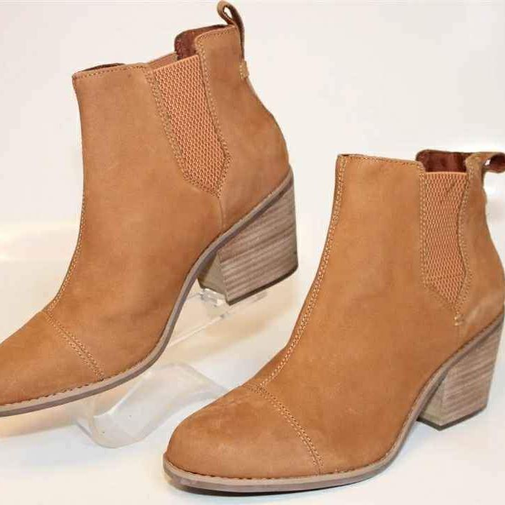 New Toms Everly New Tan Nubuck Womens Pull On Heeled Ankle Boots Size 10